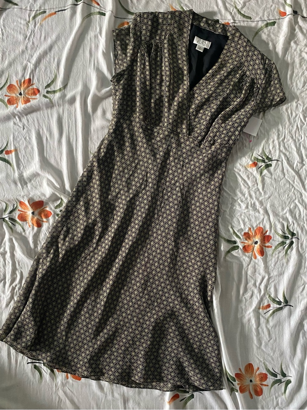 Women’s black and brown Patterned Cap-Sleeve Dress